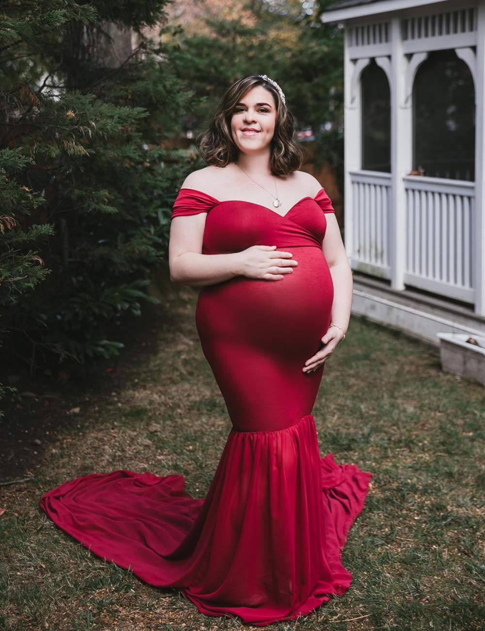 off the shoulder chiffon maternity dress White Off-the-shoulder Chiffon Maternity Dress