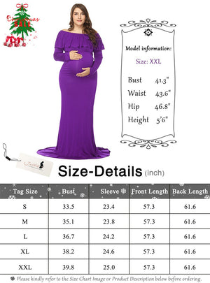 Fitted Long Sleeve Off Shoulder Ruffles Maxi Maternity Dress