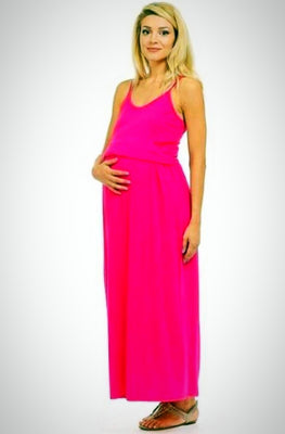 strapless open back dress Maternity Maxi Dress Royal Blue and Fuschia Small / Fuchsia
