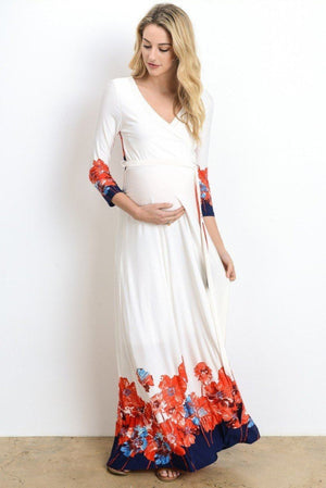 Floral 3/4 Sleeve Maternity and Nursing Maxi Dress