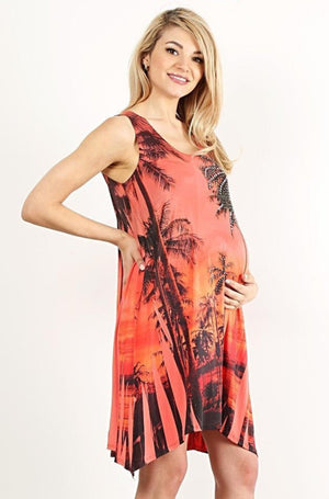 Palm Tree Print Maternity Babymoon Tank Dress