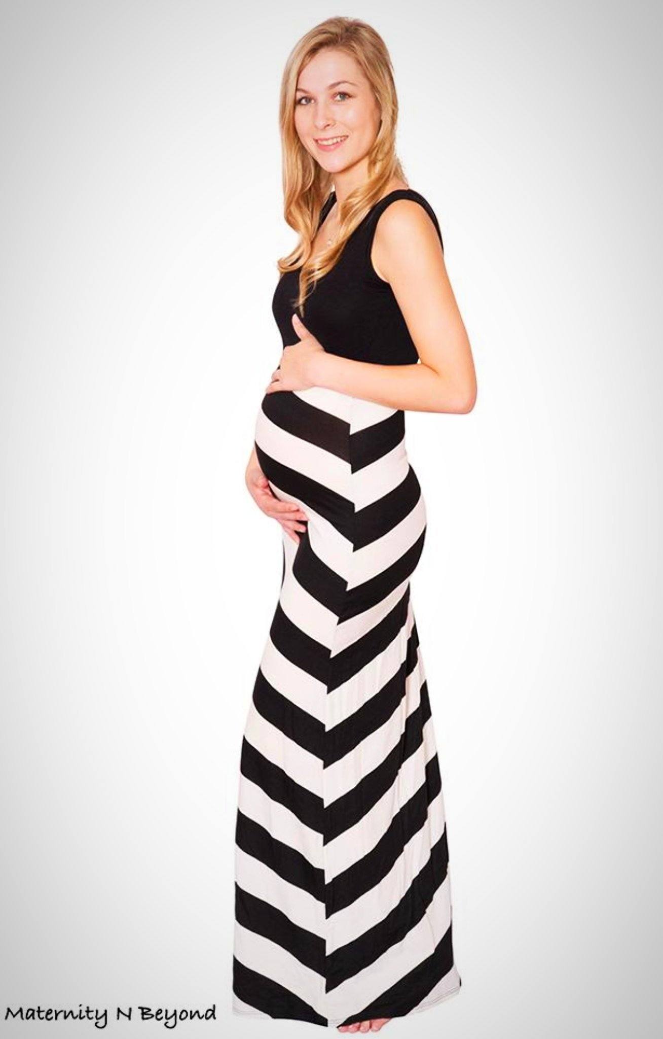 Black Maternity Dress with Stripes