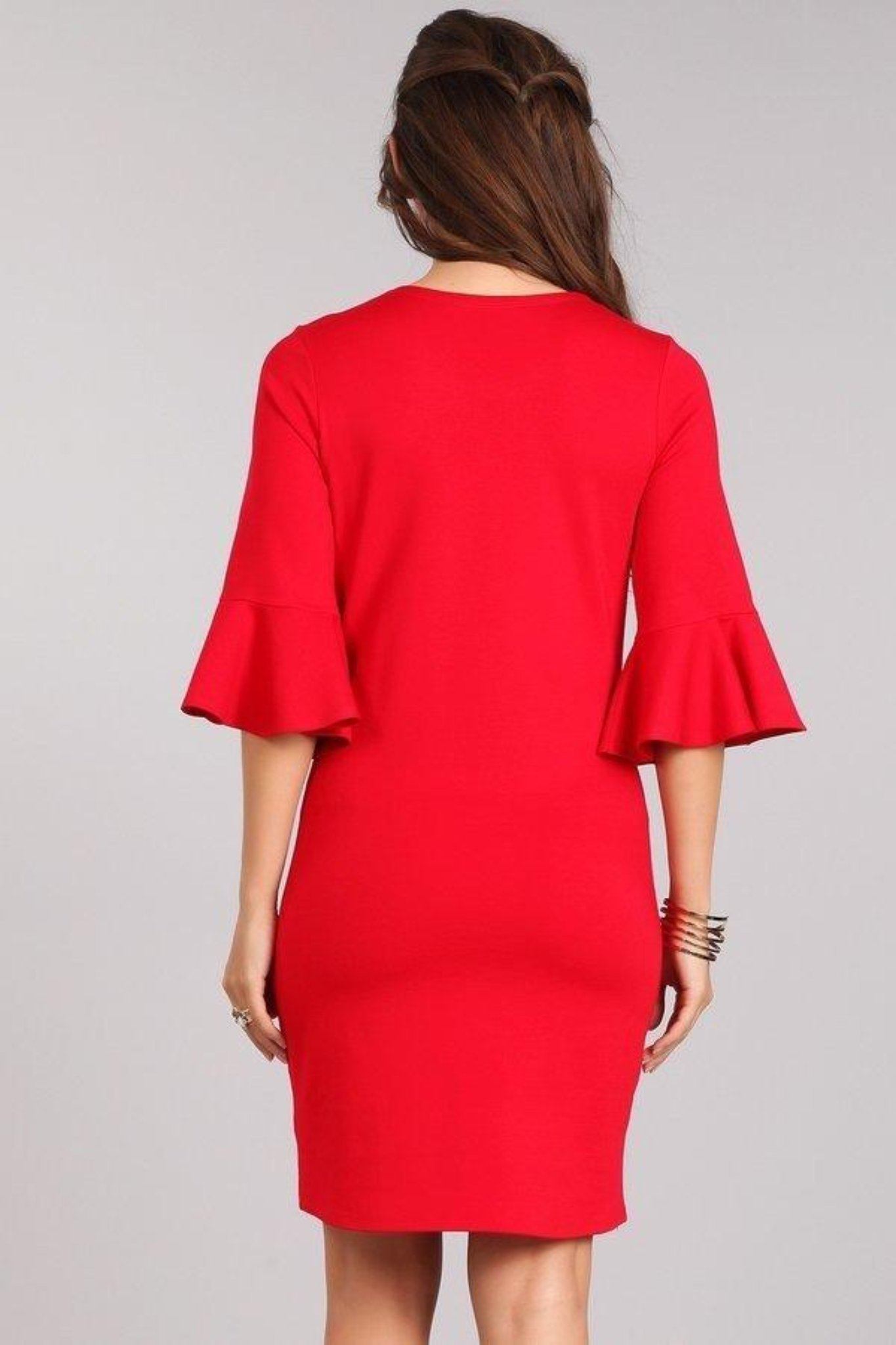 Red Bodycon Dress with Bell Sleeves Large Red Bodycon Dress with Bell Sleeves Large