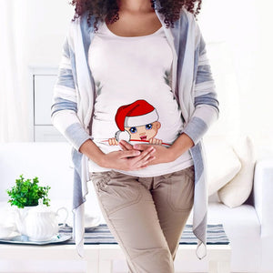 Christmas Maternity Short Sleeve Baby Santa Tee