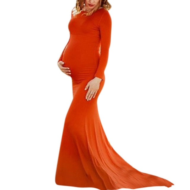 orange maternity dress Long Maternity Photoshoot Dress