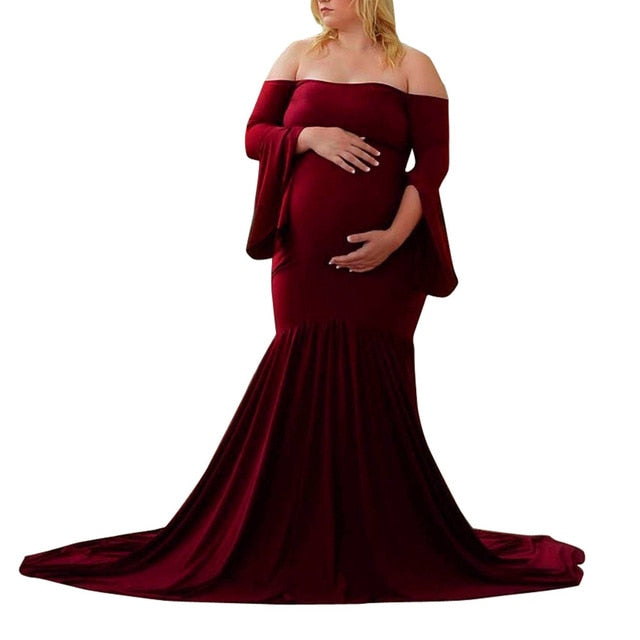 Shoulders Flare Sleeve Long Maternity Dress Shoulders Flare Sleeve Long Maternity Dress