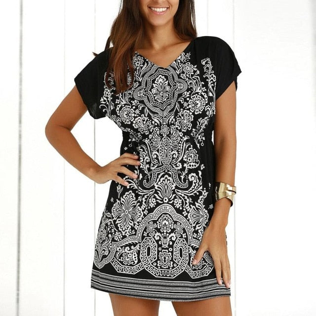Printed V-Neck Mini Dress main image 0