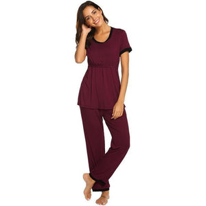 Round Neck Maternity Nursing Pajama Set