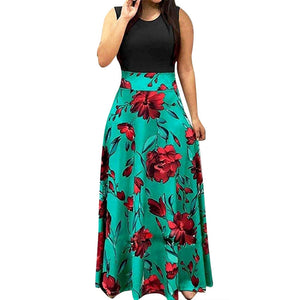 Sleeveless Boho Floral Printed Maxi Dress